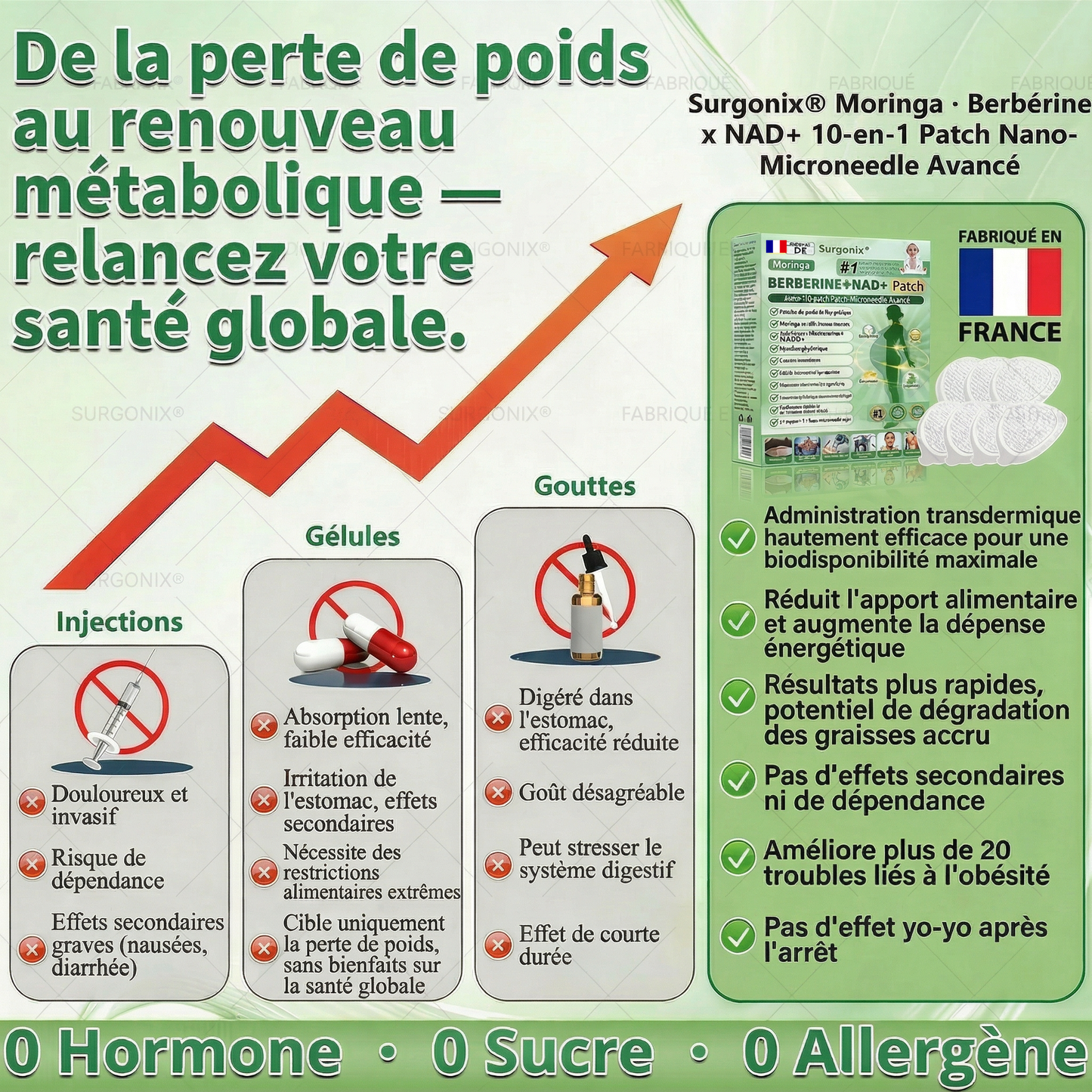 Surgonix® | Moringa, Berbérine & NAD+ | Patch transdermique 10-en-1 à micro-aiguilles | Soutien du métabolisme