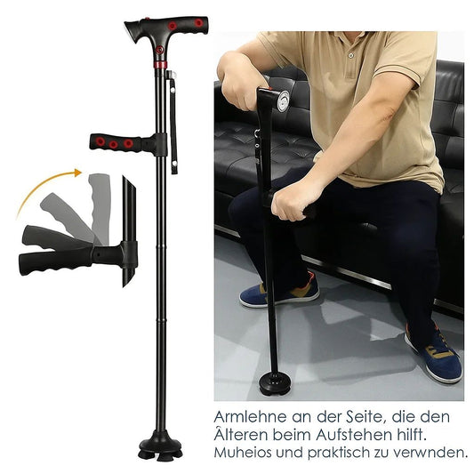 Foldable Walking Cane with LED Light | Height Adjustable | Anti-Slip Base | Alarm Function | Lightweight Aluminum