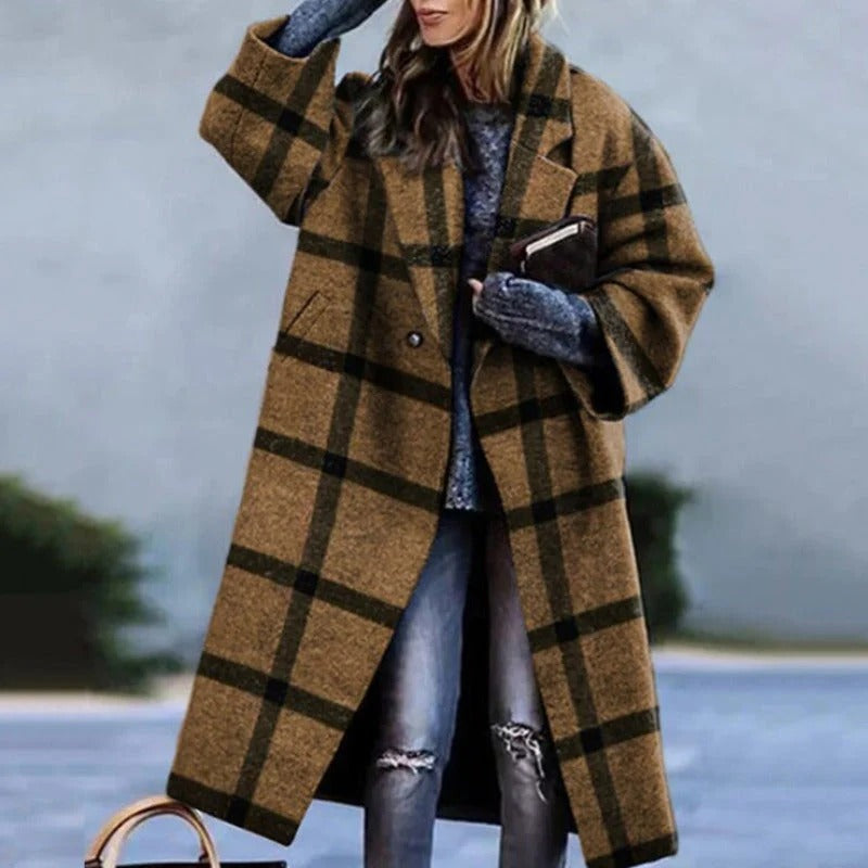 Women's Oversized Wool Blend Long Coat with Notched Lapel – Stylish Winter Coat for Autumn/Winter