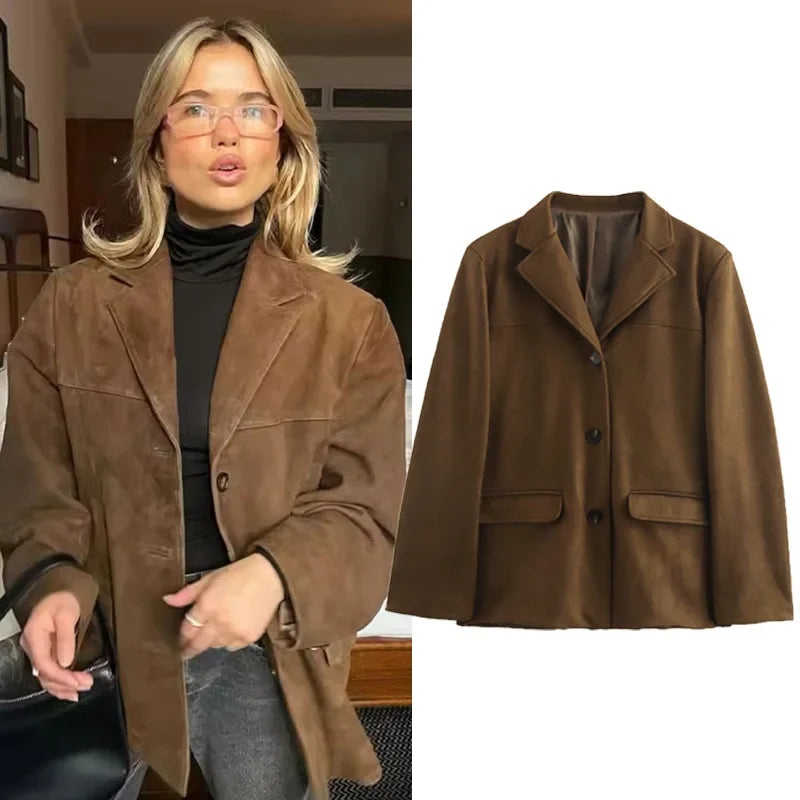 Women's Vintage Brown Suede Jacket – Demi-Season Autumn Winter Outerwear