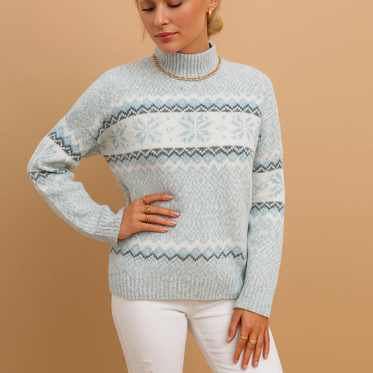 Knitted Turtleneck Sweater with Snowflakes for Women | Ilse