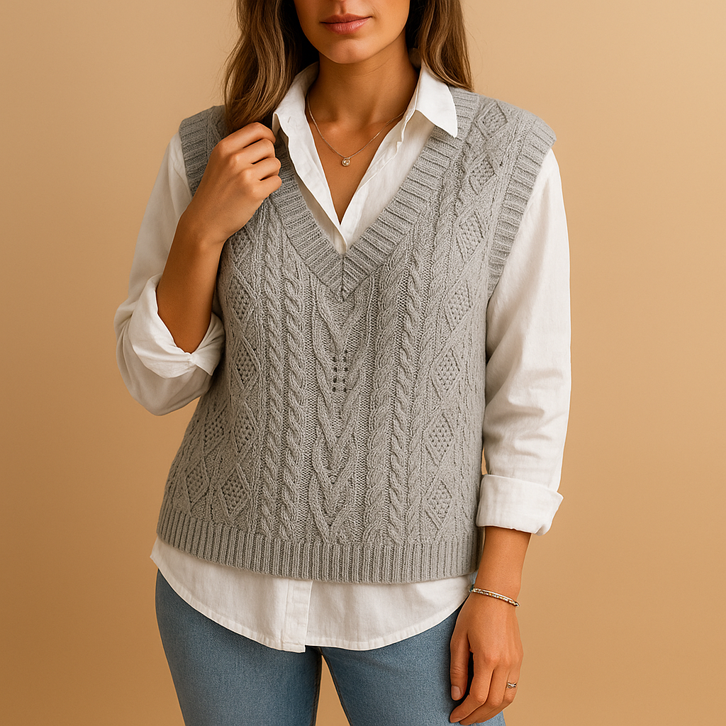 Sleeveless cable-knit V-neck vest for women | Marit