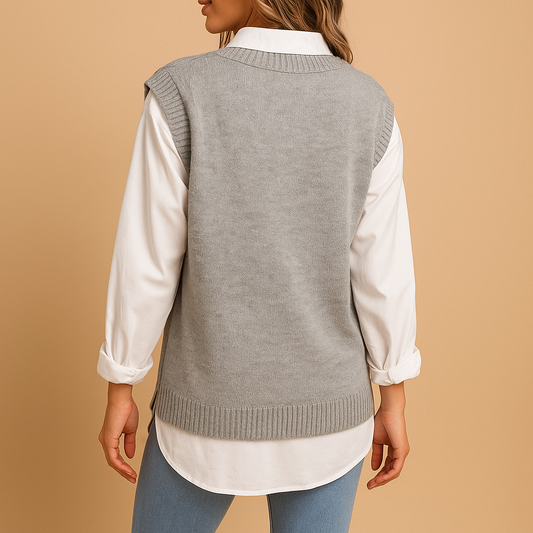 Sleeveless cable knit V-neck cardigan for women | Marit