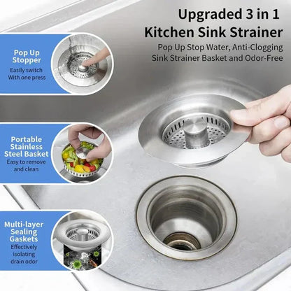 3 in 1 Kitchen Sink Drain Strainer