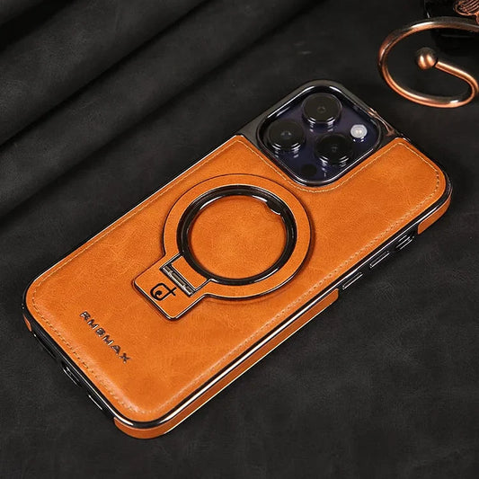 AeroLeather™ – Coque iPhone En Cuir Premium Avec Support Métallique