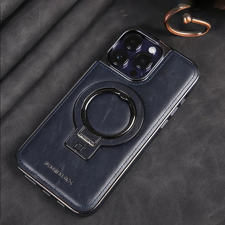 AeroLeather™ – Coque iPhone En Cuir Premium Avec Support Métallique