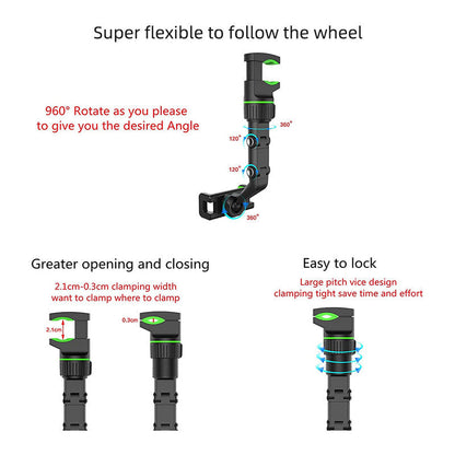 360° Rearview Mirror Phone Holder | Adjustable Mount for Car, Kitchen & Desk | Rotating ABS Clamp Stand