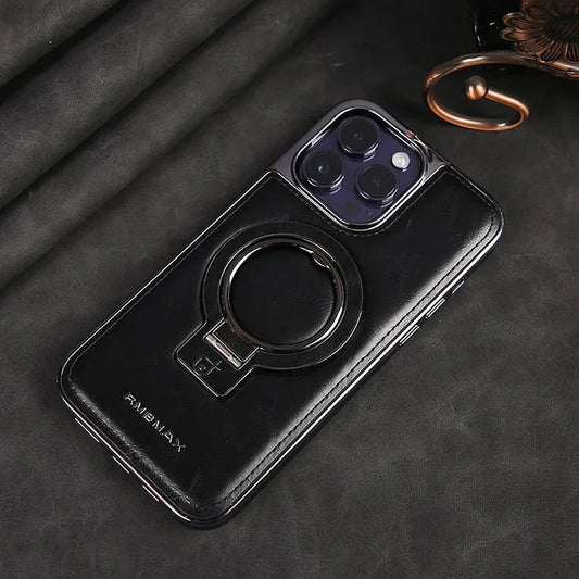 AeroLeather™ – Coque iPhone En Cuir Premium Avec Support Métallique