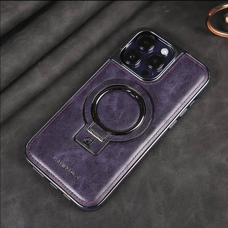 AeroLeather™ – Coque iPhone En Cuir Premium Avec Support Métallique