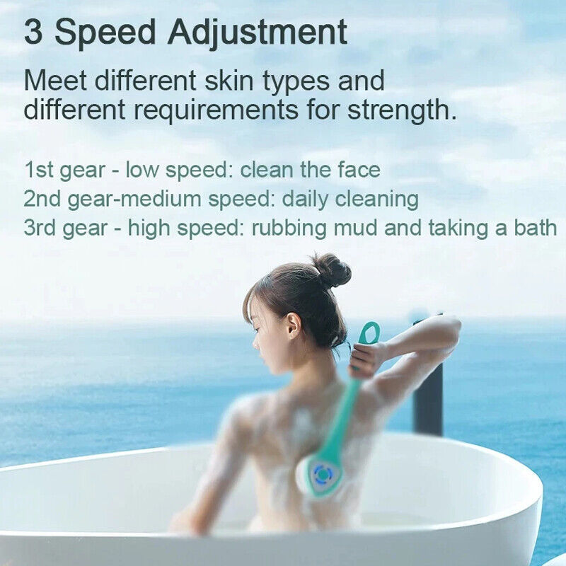 Electric Shower Brush | Rotating Exfoliating Body Scrubber | Long Handle | Deep Cleaning & Massage