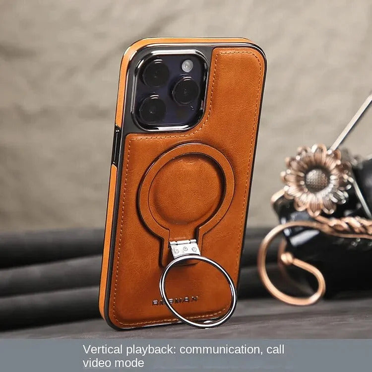 AeroLeather™ – Coque iPhone En Cuir Premium Avec Support Métallique
