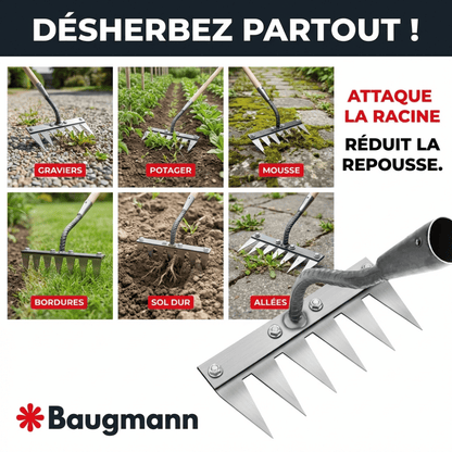 RootRake™ Râteau de Désherbage 3-en-1 | Élimine les Mauvaises Herbes à la Racine