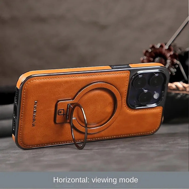 AeroLeather™ – Coque iPhone En Cuir Premium Avec Support Métallique