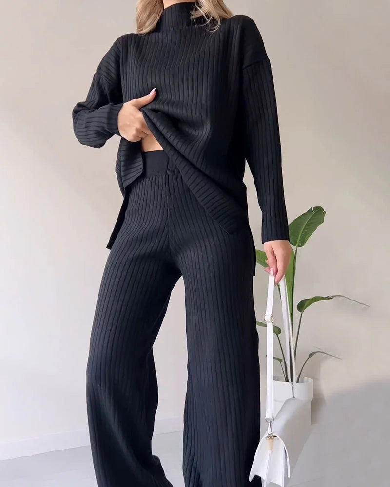 Chic Slit Casual Two-Piece Set