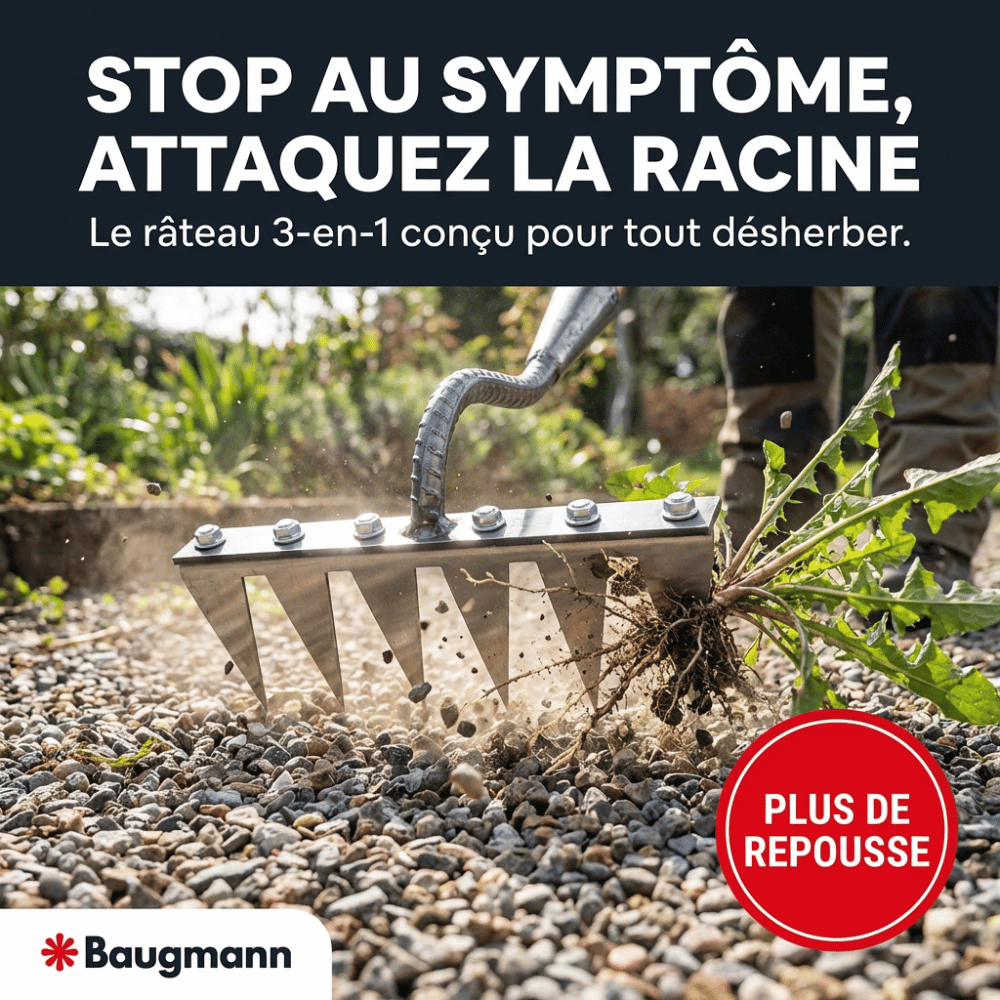 RootRake™ Râteau de Désherbage 3-en-1 | Élimine les Mauvaises Herbes à la Racine