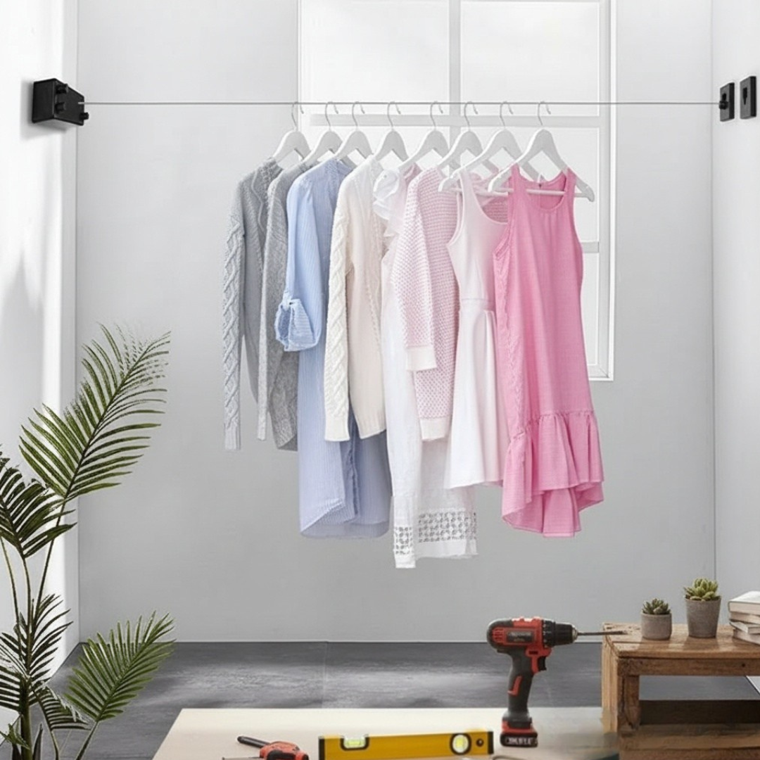 SnapDry™ | Corde à Linge Rétractable – Séchage Gain de Place en Intérieur et Extérieur