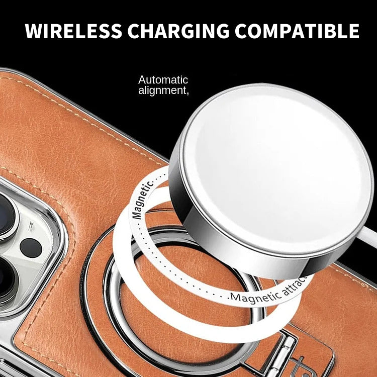 AeroLeather™ – Coque iPhone En Cuir Premium Avec Support Métallique