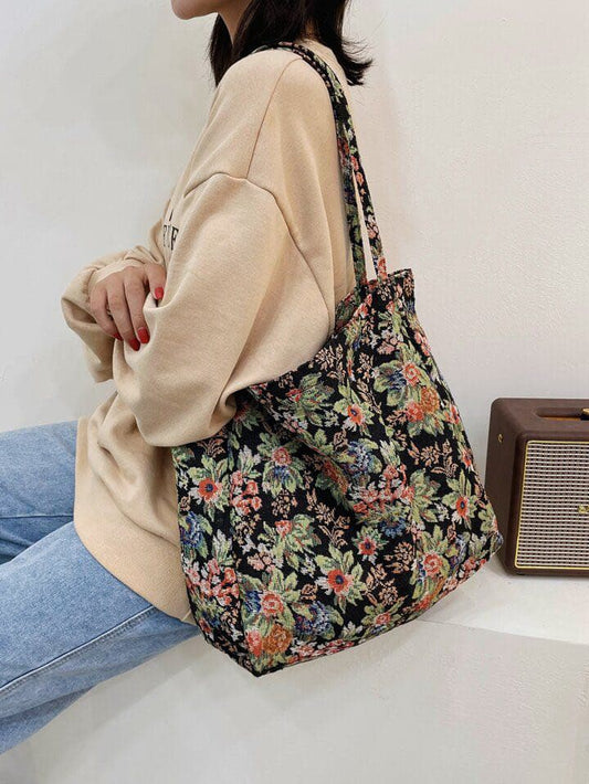 Vintage Large Floral Shopper Tote – Stylish Fall-Inspired Carryall Bag