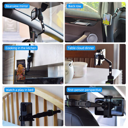 360° Rearview Mirror Phone Holder | Adjustable Mount for Car, Kitchen & Desk | Rotating ABS Clamp Stand