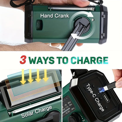 All-in-One Emergency Radio with Flashlight, Solar Panel, USB Charger, and NOAA Weather Access – Compact Survival Device