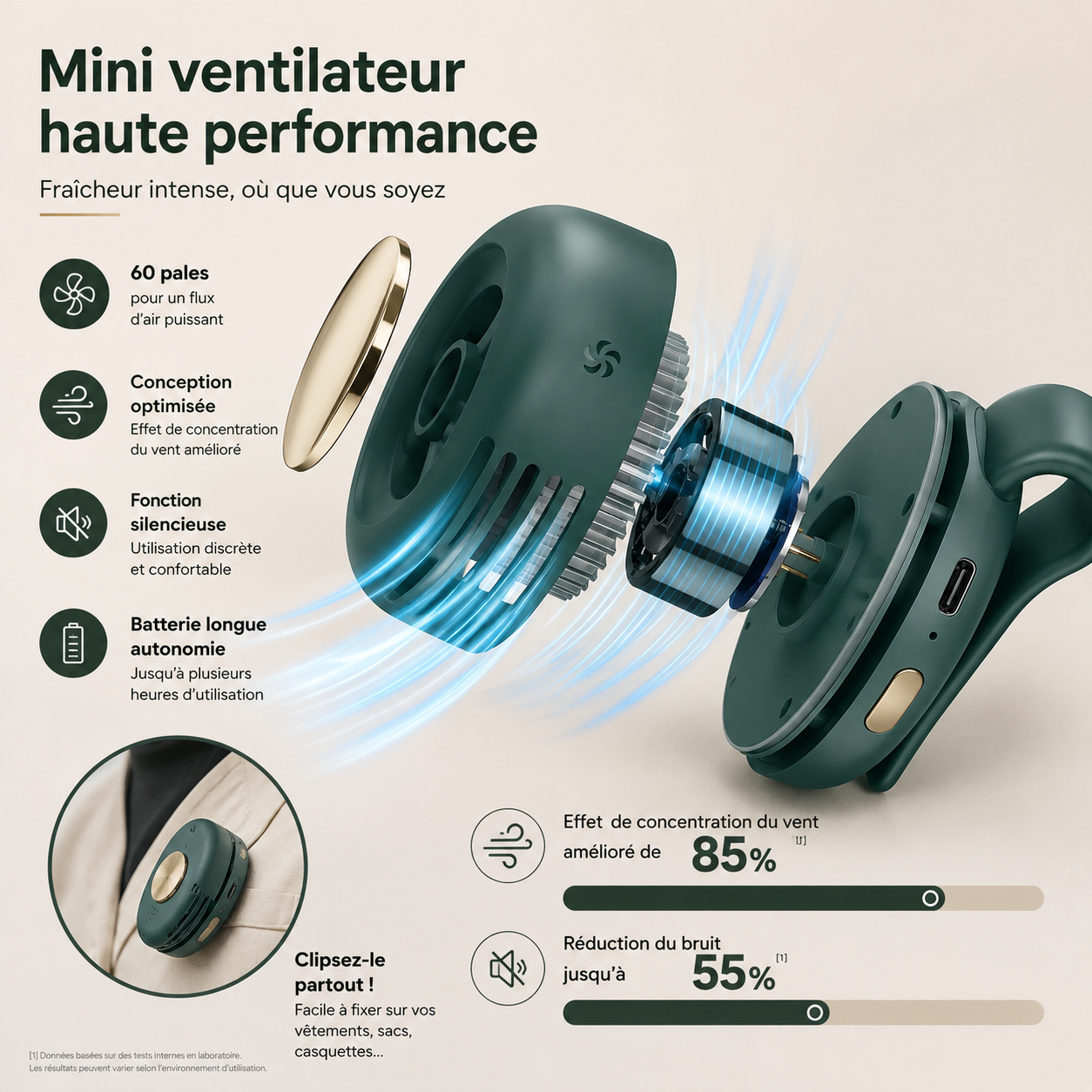 Mini Ventilateur Portable à Clip – Rechargeable, Léger et Mains Libres