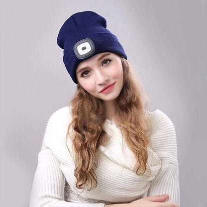 LED Knit Beanie Hat | Warm Winter Cap with Built-In Light for Outdoor Activities