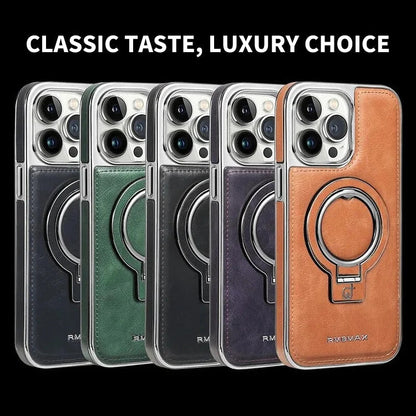 AeroLeather™ – Coque iPhone En Cuir Premium Avec Support Métallique