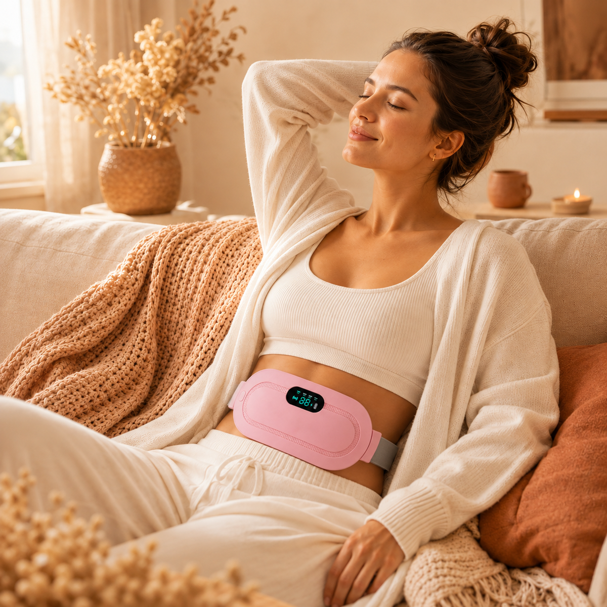 LunaHeat™ Ceinture Chauffante pour les Règles – Chaleur & Massage pour Soulager les Crampes Menstruelles