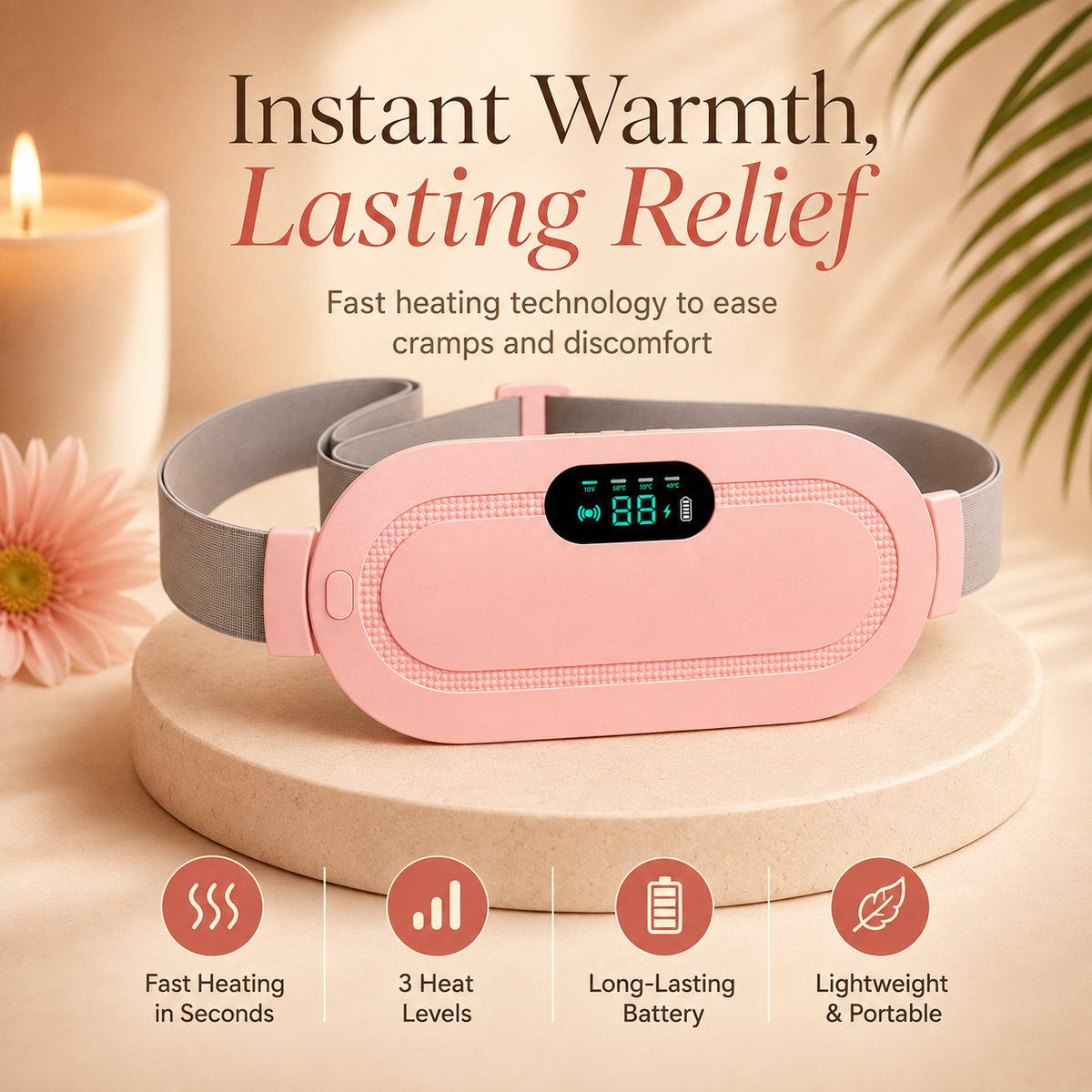 LunaHeat™ Ceinture Chauffante pour les Règles – Chaleur & Massage pour Soulager les Crampes Menstruelles