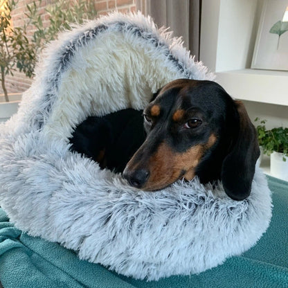 Hooded Plush Pet Bed | Cozy Cave-Style Dog & Cat Bed | Anti-Slip Bottom & Raised Rim Design