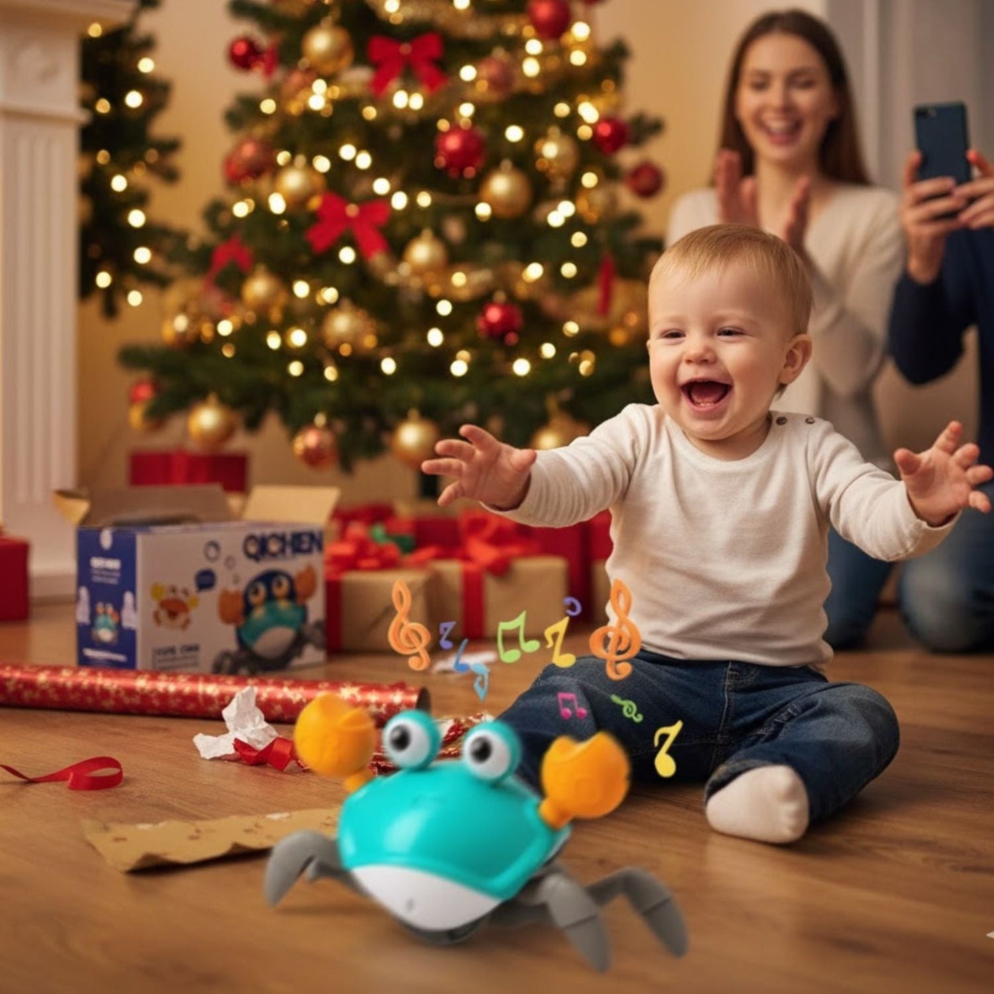 CrawlBuddy™ Crabe Interactif Rampant | Encourage Bébé à Ramper en S'Amusant