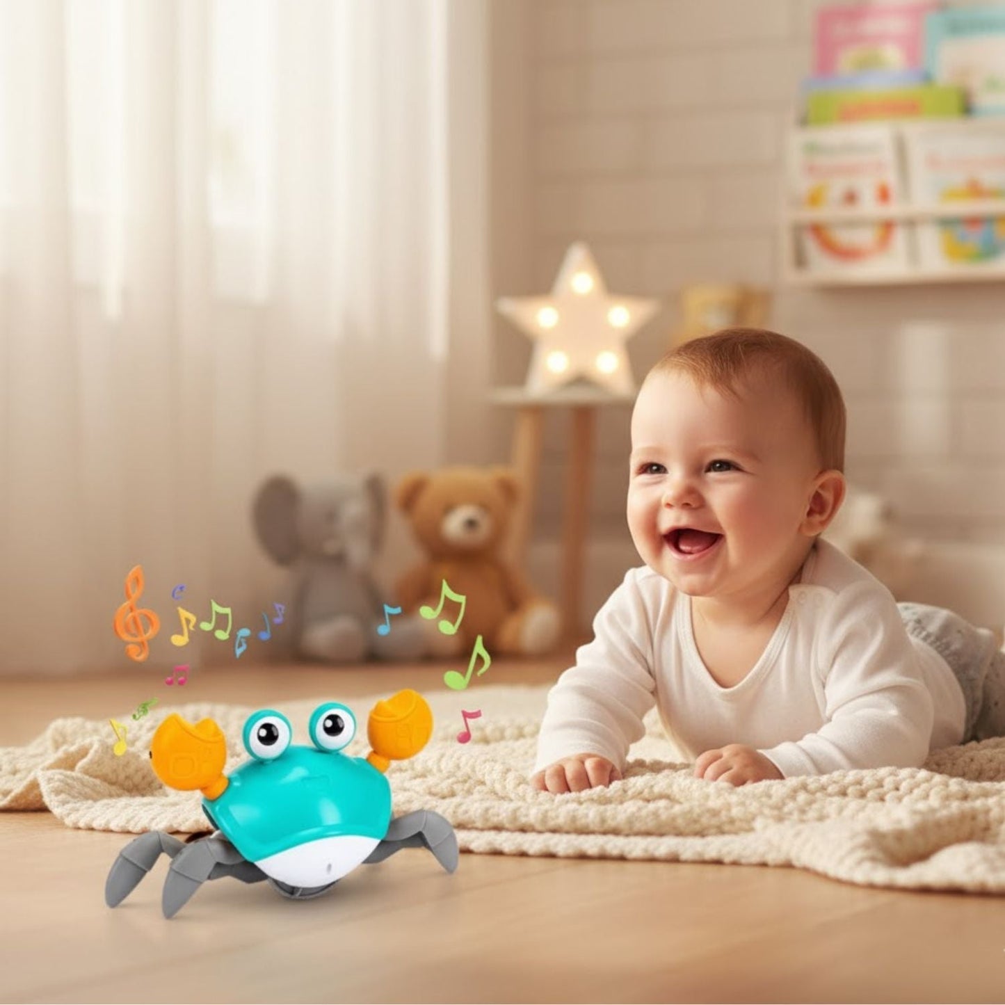 CrawlBuddy™ Crabe Interactif Rampant | Encourage Bébé à Ramper en S'Amusant