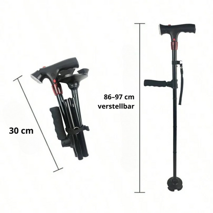 Foldable Walking Cane with LED Light | Height Adjustable | Anti-Slip Base | Alarm Function | Lightweight Aluminum
