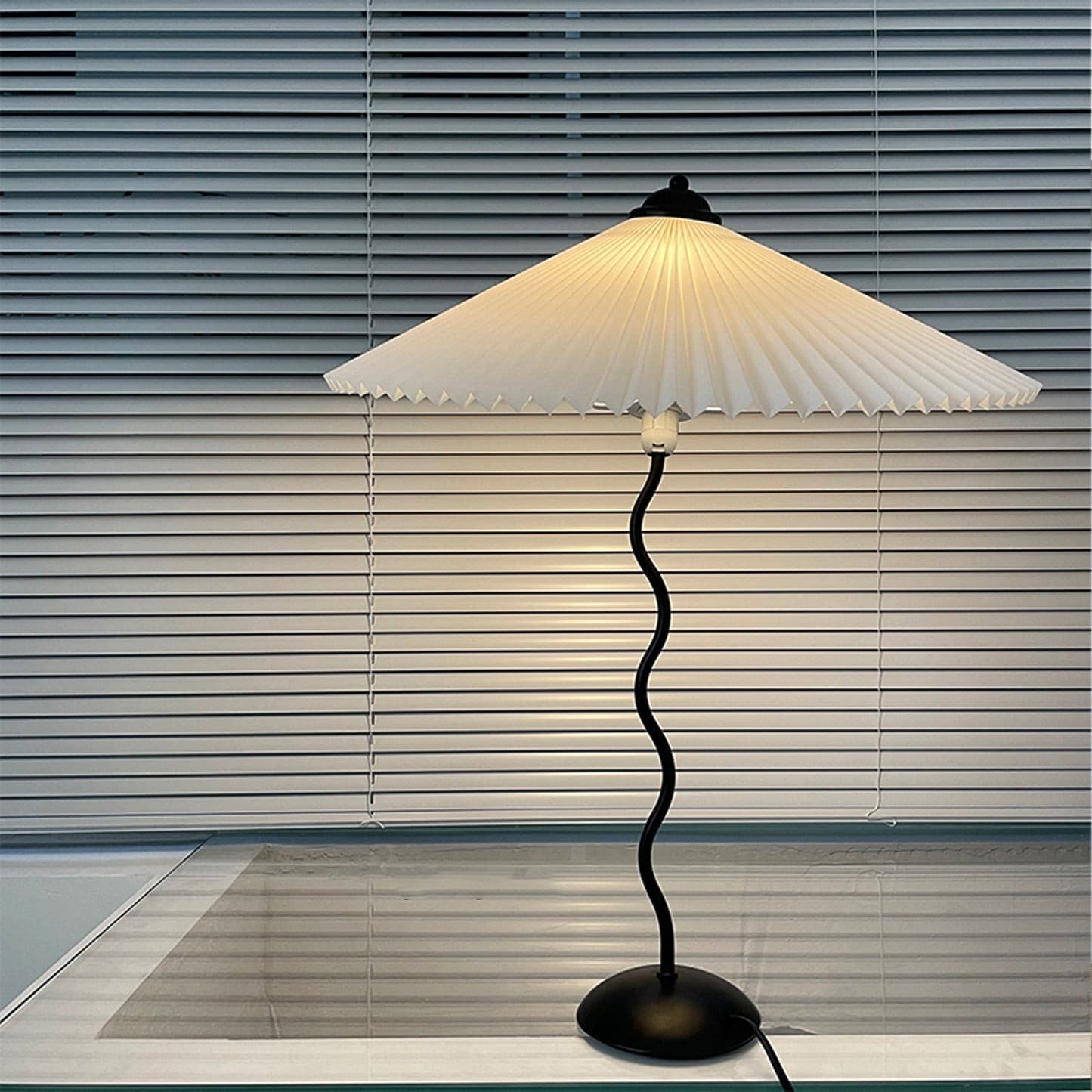 LuxeFold - Table Lamp with Premium Pleated Shade and Wooden Accent