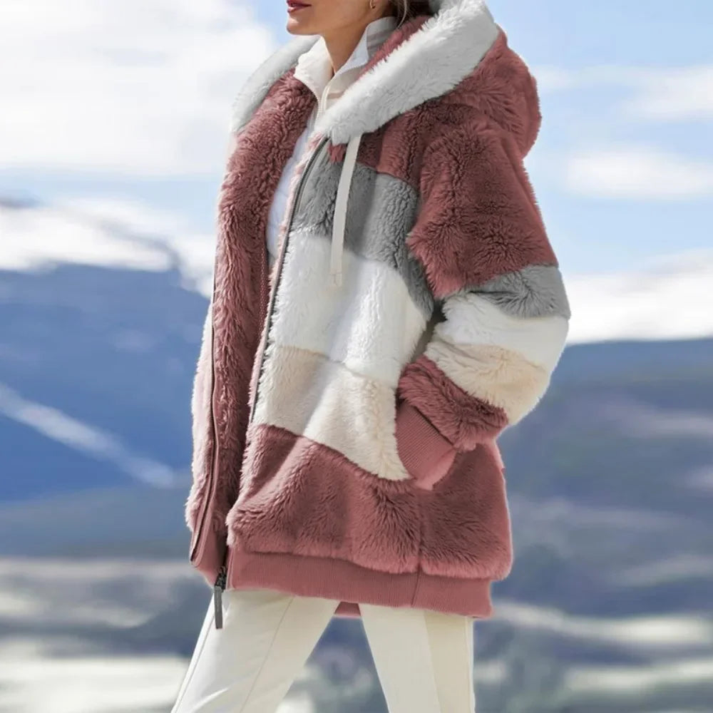 PlaidFusion - Women's Hooded Cashmere Coat