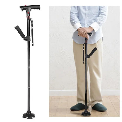 Foldable Walking Cane with LED Light | Height Adjustable | Anti-Slip Base | Alarm Function | Lightweight Aluminum