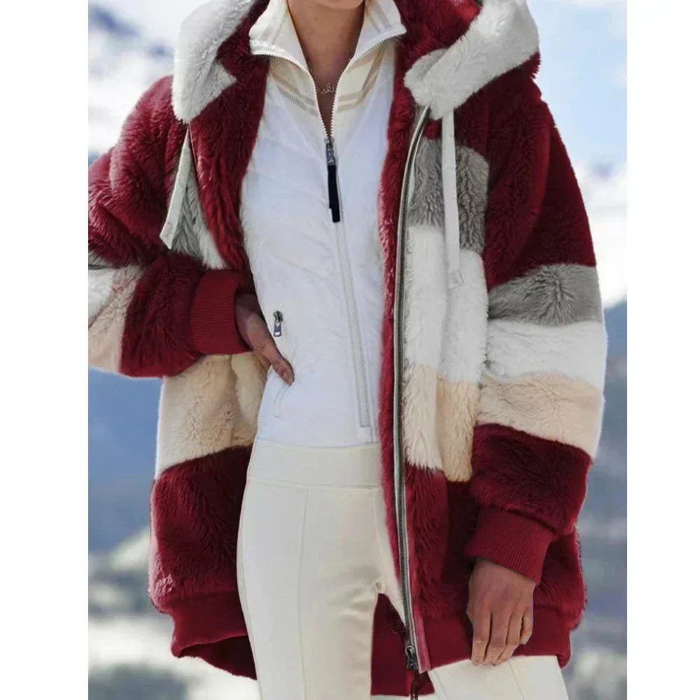 PlaidFusion - Women's Hooded Cashmere Coat