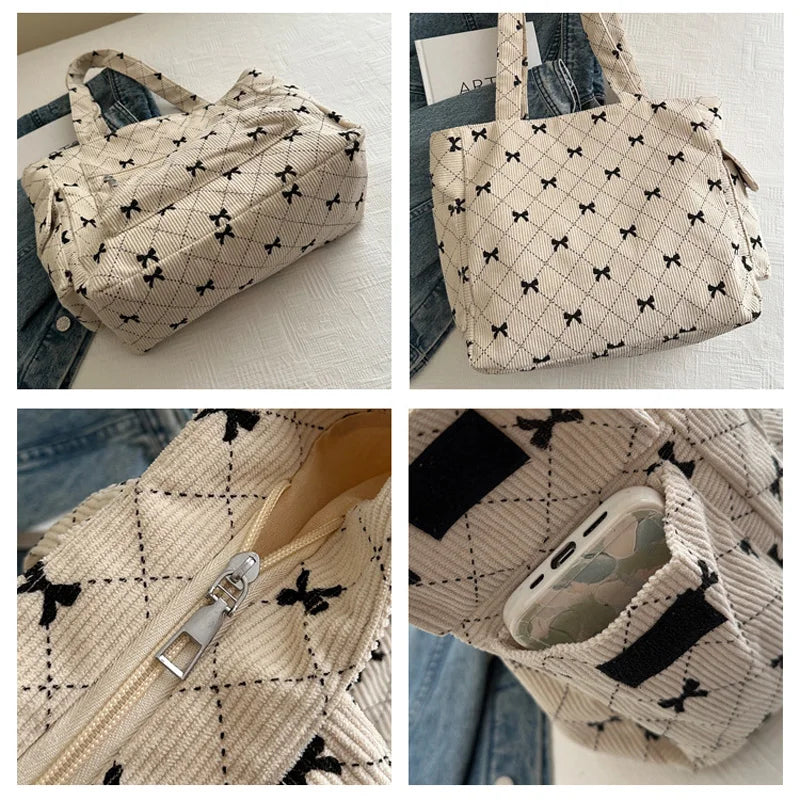 Bella Bow Tote – Lightweight Fabric Handbag with Elegant Bow Detail for Women