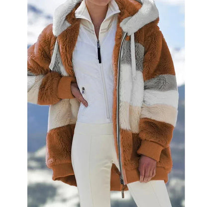 PlaidFusion - Women's Hooded Cashmere Coat