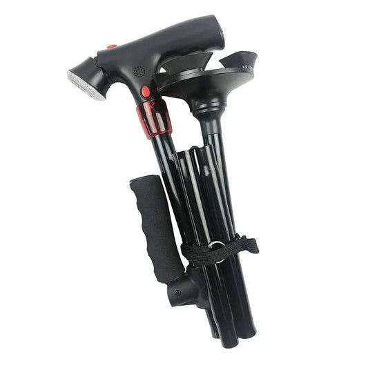 Foldable Walking Cane with LED Light | Height Adjustable | Anti-Slip Base | Alarm Function | Lightweight Aluminum