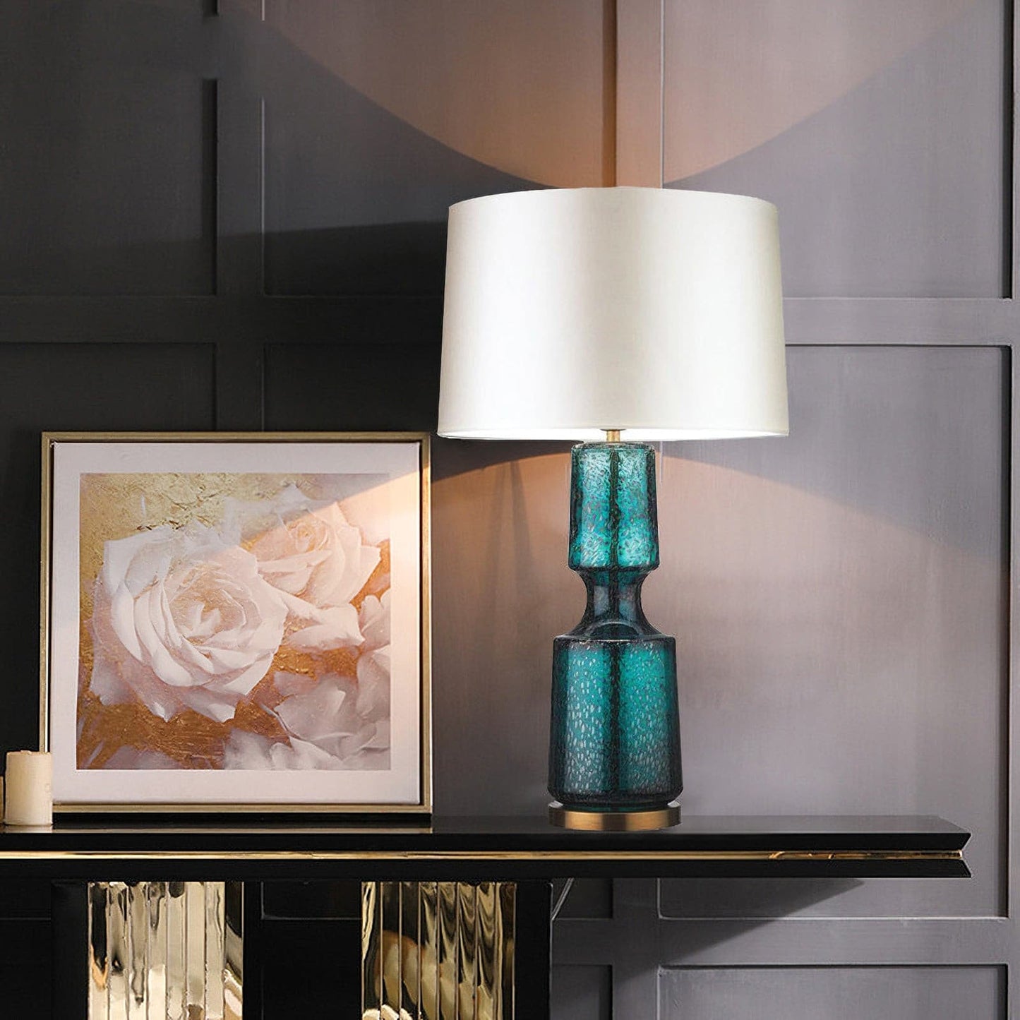 LuxAura – Elegant Metal and Glass Table Lamp