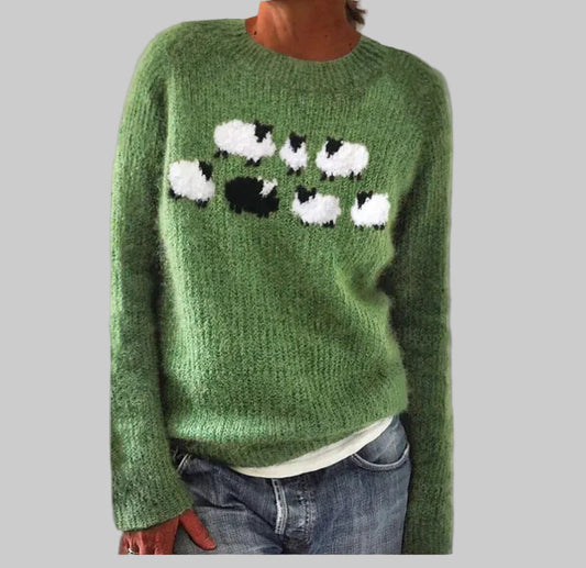 Women’s Cozy Sheep Sweater | Retro Knit Design | Soft Plush Texture