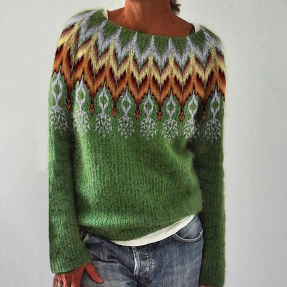 Women’s Retro Pullover | Multicolor Scandinavian Pattern | Soft Knit Warmth