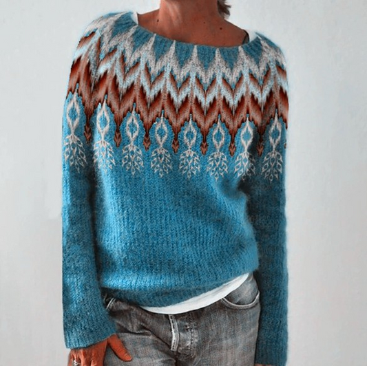Women’s Retro Pullover | Multicolor Scandinavian Pattern | Soft Knit Warmth