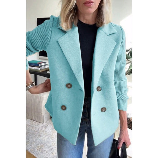 Women's Tailored Wool Coat, Double-Breasted Design with Ribbed Sleeves - Stylish Winter Coat for Women