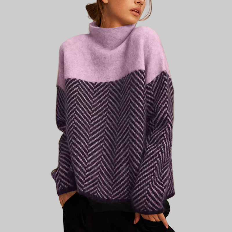 Women’s Turtleneck Sweater | Relaxed Fit | Herringbone Pattern | High Collar