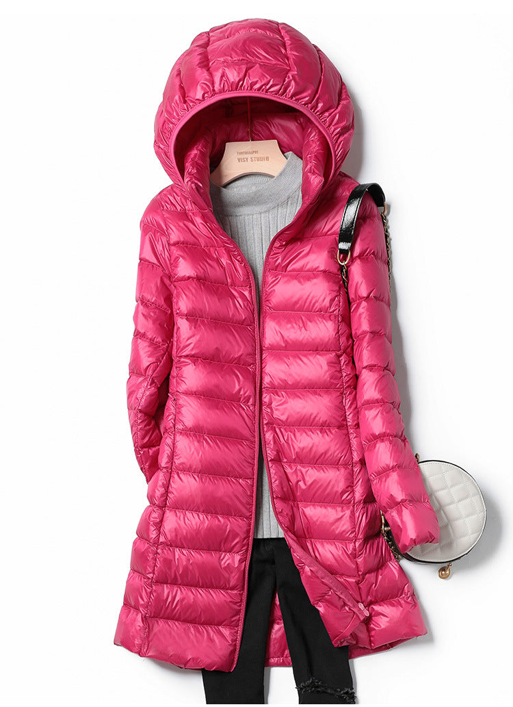 Women’s Ultralight Long Puffer Jacket | Detachable Hood