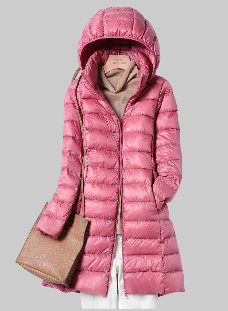 Women’s Ultralight Long Puffer Jacket | Detachable Hood
