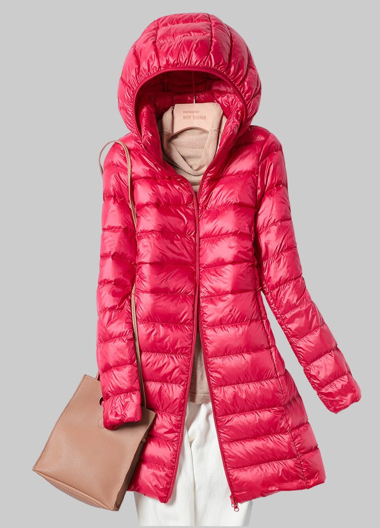 Women’s Ultralight Long Puffer Jacket | Detachable Hood
