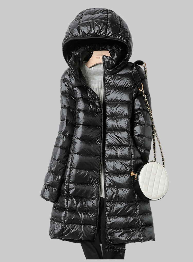 Women’s Ultralight Long Puffer Jacket | Detachable Hood